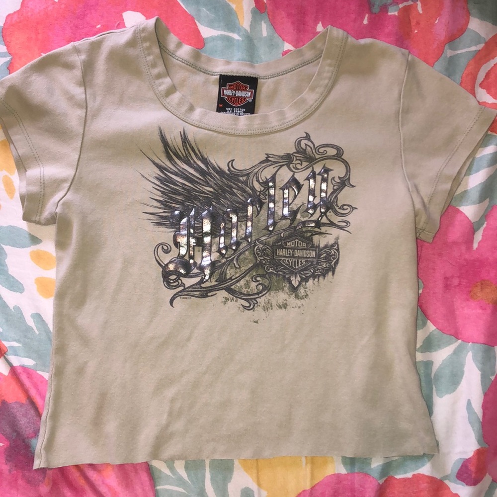 Harley-Davidson cropped taupe baby tee
